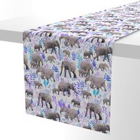 Sweet Elephants in Grey, Purple and Blue on Cream