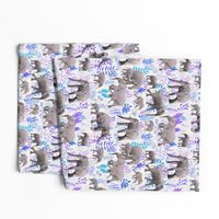 Sweet Elephants in Grey, Purple and Blue on Cream