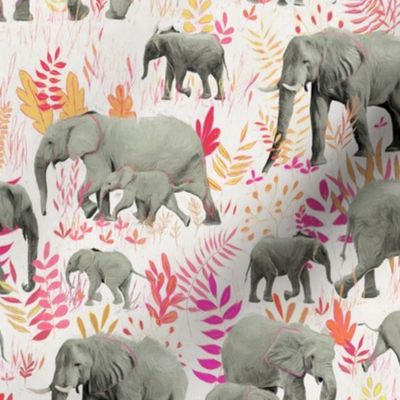 Sweet Elephants in Pink, Orange and Cream