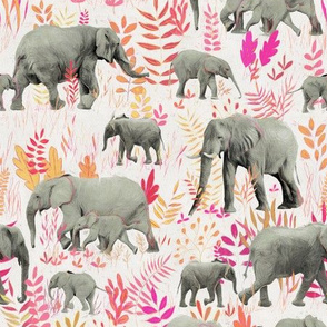 Sweet Elephants in Pink, Orange and Cream