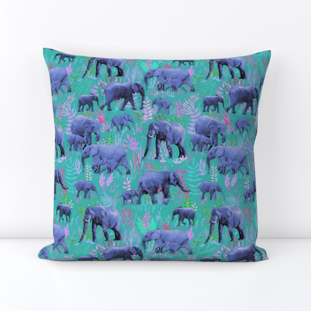 Sweet Elephants in teal, pink and purple