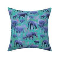 Sweet Elephants in teal, pink and purple