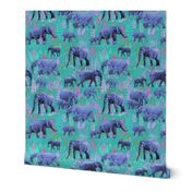 Sweet Elephants in teal, pink and purple