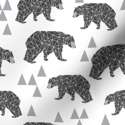 geo bear // charcoal light grey bear triangles geometric kids boys nursery