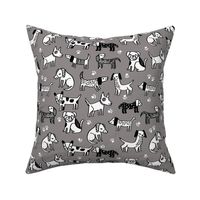 dogs // fabric dog pets dog hand-drawn grey dog fabric for pet dog owners 