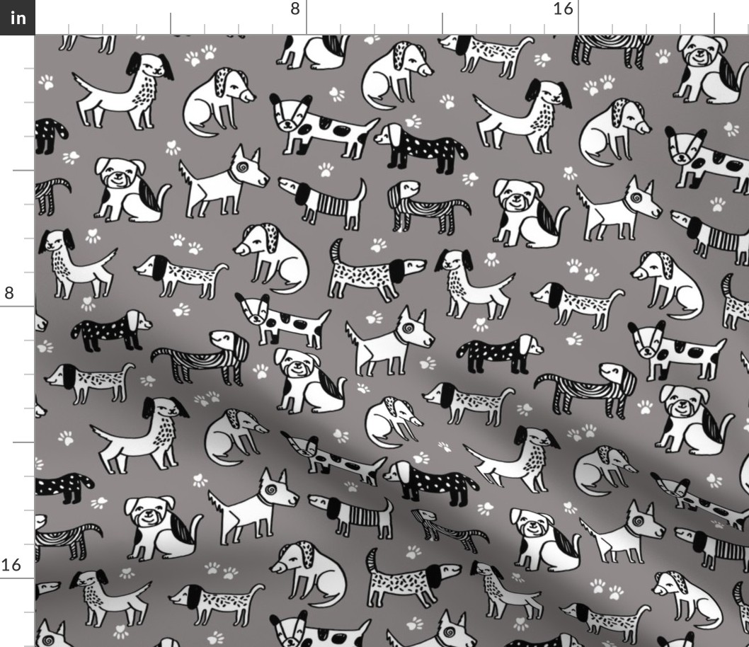 dogs // fabric dog pets dog hand-drawn grey dog fabric for pet dog owners 