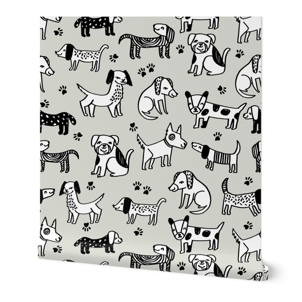 dog // dogs pets pet hand-drawn illustration linen color sweet off-white dog fabric