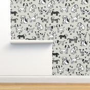 dog // dogs pets pet hand-drawn illustration linen color sweet off-white dog fabric