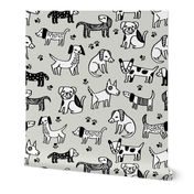 dog // dogs pets pet hand-drawn illustration linen color sweet off-white dog fabric