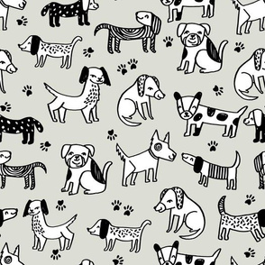 dog // dogs pets pet hand-drawn illustration linen color sweet off-white dog fabric