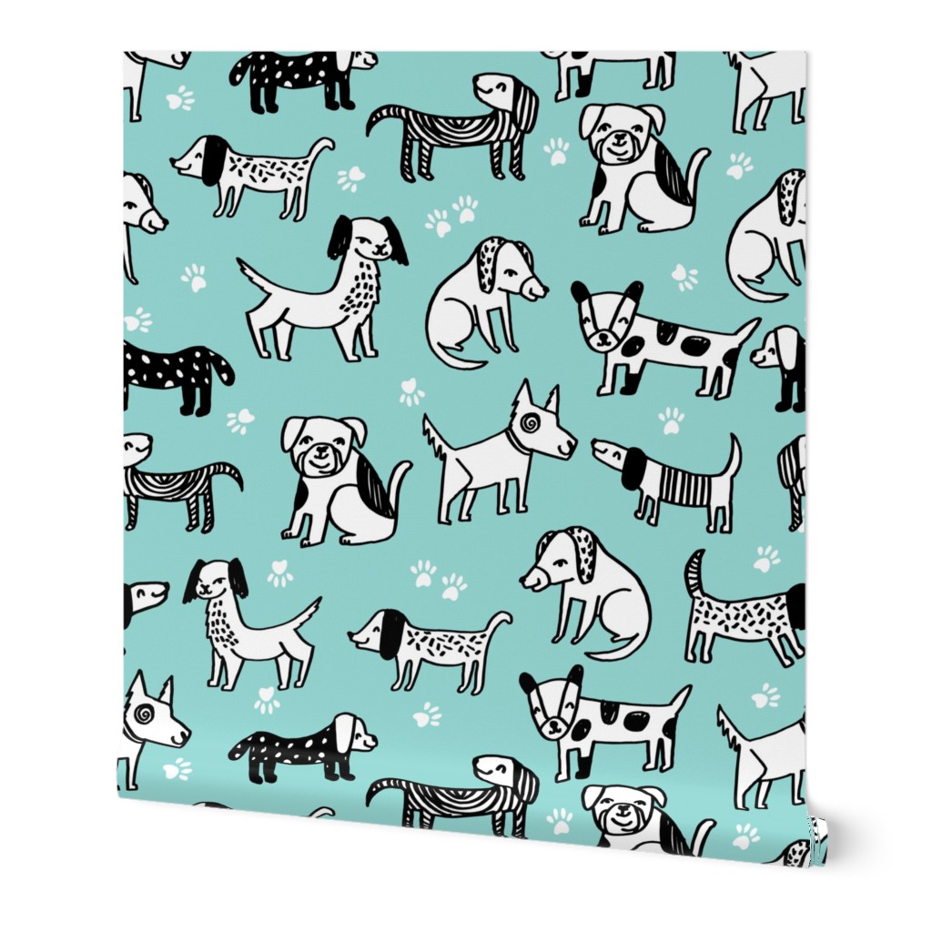 dogs // pet illustration dog hand-drawn sweet cute kawaii funny dog paw print dog fabric