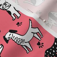 dogs // pink coral bright girly pet dog puppy terrier paw cartoon dogs design