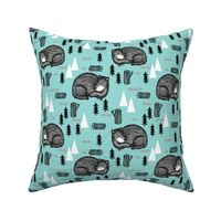 bear // sleeping bear mint kids outdoors adventurer boy boys nursery baby tree logs forest trees 