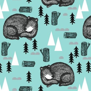 bear // sleeping bear mint kids outdoors adventurer boy boys nursery baby tree logs forest trees 