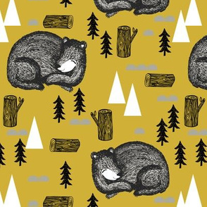 sleeping bear // hibernating sleep sleeping bear fir tree trees mountains outdoors adventurers kids nursery baby