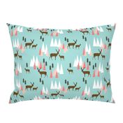 mountain deer // mint and pink triangles trees woodland geo deer cute forest woodland creatures