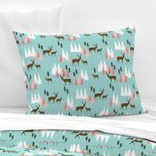 mountain deer // mint and pink triangles trees woodland geo deer cute forest woodland creatures