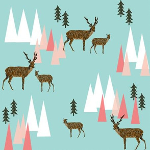 mountain deer // mint and pink triangles trees woodland geo deer cute forest woodland creatures