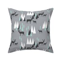 mountain deer // charcoal grey mint triangles kids outdoors camping forest woodland mountains triangles charcoal mint and grey