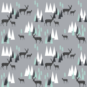 mountain deer // charcoal grey mint triangles kids outdoors camping forest woodland mountains triangles charcoal mint and grey