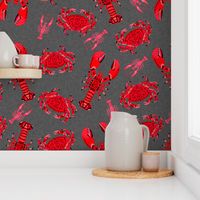 crabs // lobsters crustacean ocean animal pattern red nautical summer preppy