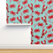 crab and lobsters // mint crabs ocean nautical preppy summer lilly summer crawfish crayfish fishing print