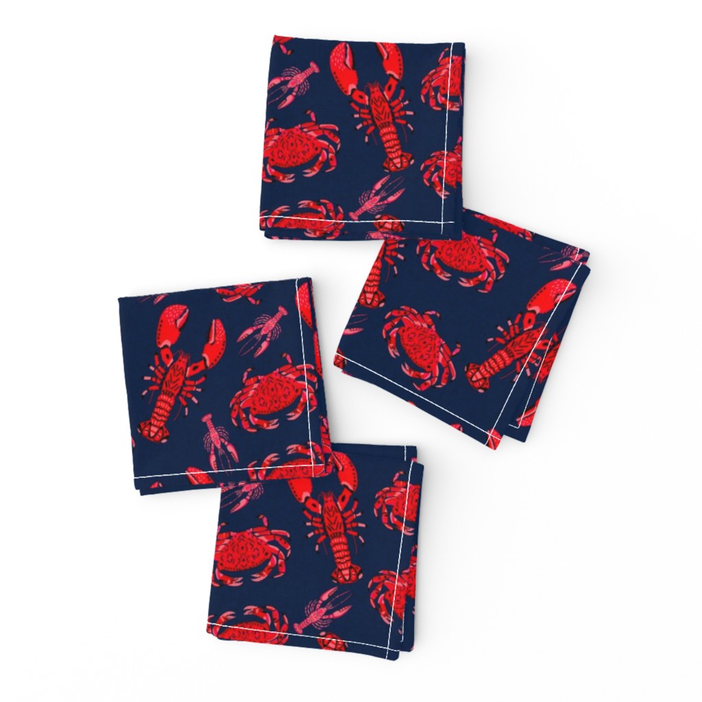 crab and lobster // crabs lobsters ocean nautical summer red navy blue preppy nautical print