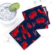 crab and lobster // crabs lobsters ocean nautical summer red navy blue preppy nautical print