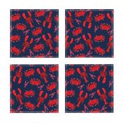 crab and lobster // crabs lobsters ocean nautical summer red navy blue preppy nautical print