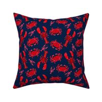 crab and lobster // crabs lobsters ocean nautical summer red navy blue preppy nautical print