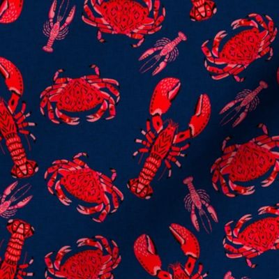 crab and lobster // crabs lobsters ocean nautical summer red navy blue preppy nautical print