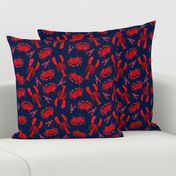 crab and lobster // crabs lobsters ocean nautical summer red navy blue preppy nautical print