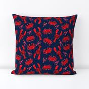 crab and lobster // crabs lobsters ocean nautical summer red navy blue preppy nautical print