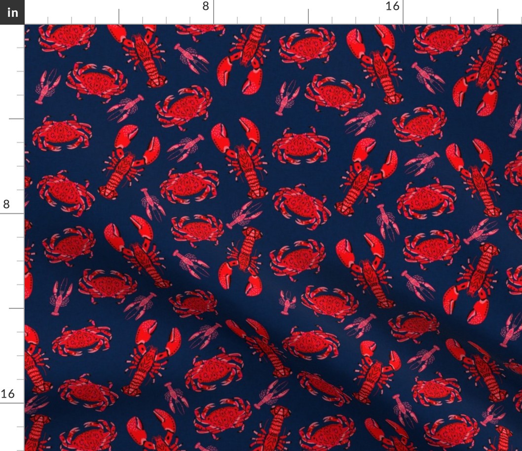 crab and lobster // crabs lobsters ocean nautical summer red navy blue preppy nautical print