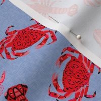 crab and lobster // periwinkle blue nautical ocean crawfish summer print