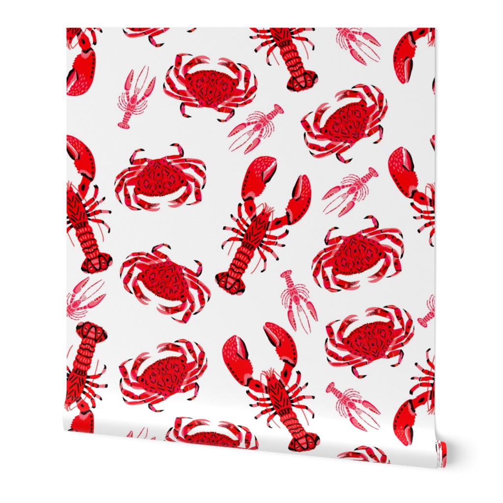 crab and lobster // white crabs lobsters nautical fish ocean sea red pink summer fishing