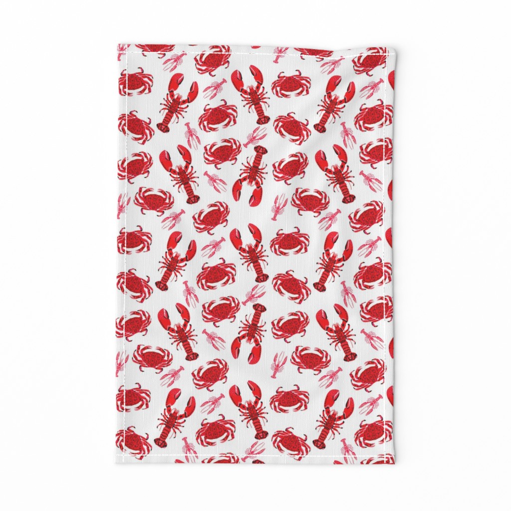 crab and lobster // white crabs lobsters nautical fish ocean sea red pink summer fishing