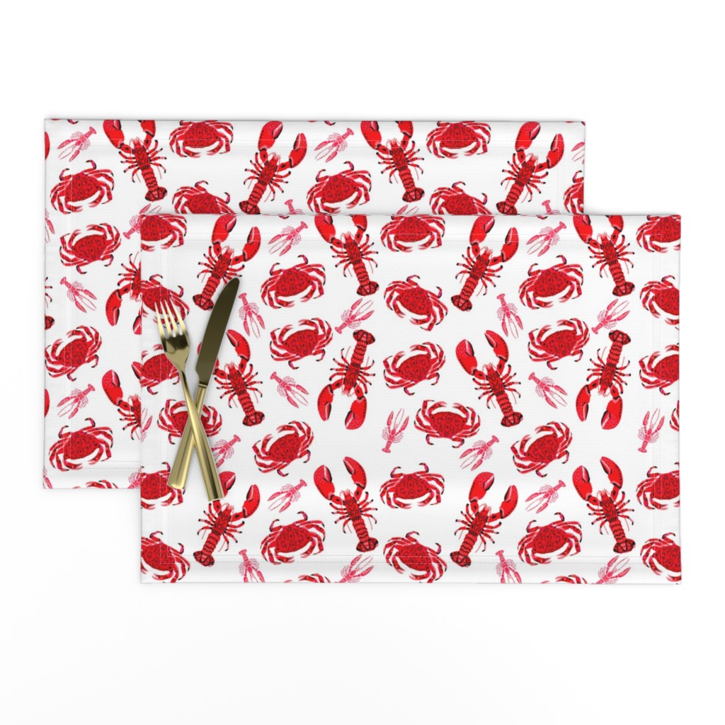 crab and lobster // white crabs lobsters nautical fish ocean sea red pink summer fishing