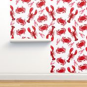 crab and lobster // white crabs lobsters nautical fish ocean sea red pink summer fishing