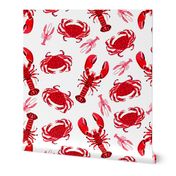 crab and lobster // white crabs lobsters nautical fish ocean sea red pink summer fishing