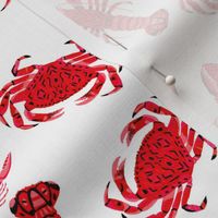 crab and lobster // white crabs lobsters nautical fish ocean sea red pink summer fishing