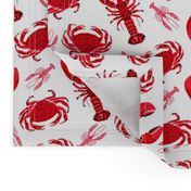 crab and lobster // white crabs lobsters nautical fish ocean sea red pink summer fishing