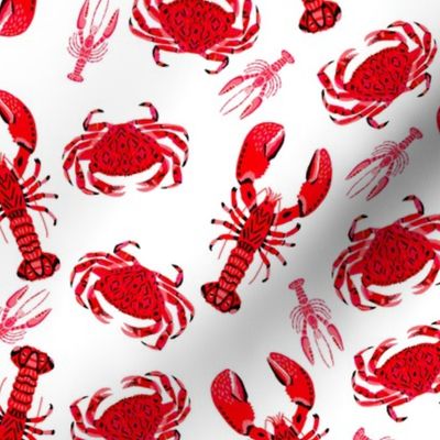 crab and lobster // white crabs lobsters nautical fish ocean sea red pink summer fishing