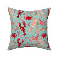 ocean // ocean creature sea animal mint lobster octopus squid sea shells kids summer mint nautical print