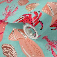 ocean // ocean creature sea animal mint lobster octopus squid sea shells kids summer mint nautical print