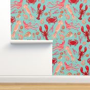 ocean // ocean creature sea animal mint lobster octopus squid sea shells kids summer mint nautical print