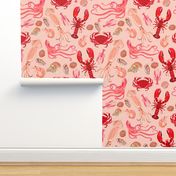 ocean // ocean animals nautical sea creature octopus pastel pink blush peach kids shells summer nautical print