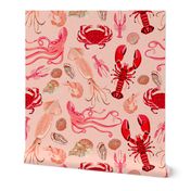ocean // ocean animals nautical sea creature octopus pastel pink blush peach kids shells summer nautical print