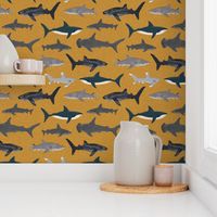 shark // sharks ocean nautical summer mustard yellow kids boys baby boy boys room 