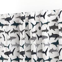 shark // sharks nautical boys white background kids ocean sea tiger shark hammerhead shark fabric